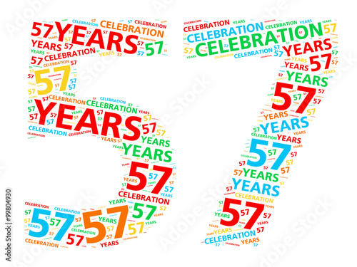 Fotografie, Obraz Colorful word cloud for celebrating a 57 year birthday or anniversary