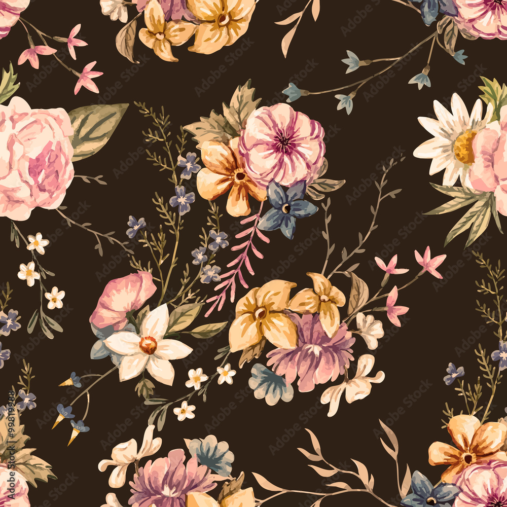 Vector watercolor floral pattern - obrazy, fototapety, plakaty 