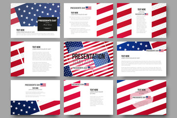 Wall Mural - set of 9 templates for presentation slides. presidents day background with american flag, abstract v