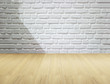 © ipopba - white  brick wall and wooden floor with lighting and shadow