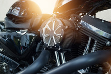Motorcycle Engine Detail On Street Background
