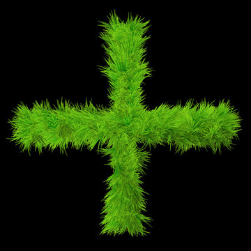 Conceptual green grass 3D font isoalted on black