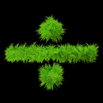 Conceptual green grass 3D font isoalted on black