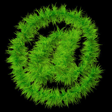 Conceptual green grass 3D font isoalted on black