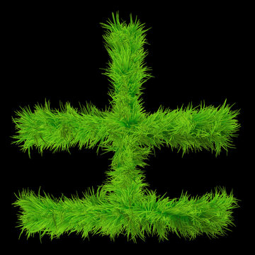 Conceptual green grass 3D font isoalted on black