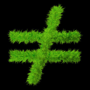 Conceptual green grass 3D font isoalted on black