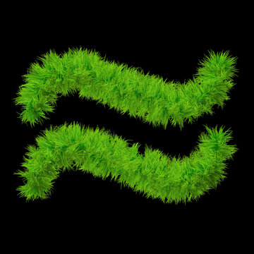 Conceptual green grass 3D font isoalted on black