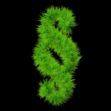 Conceptual green grass 3D font isoalted on black
