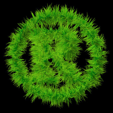 Conceptual green grass 3D font isoalted on black