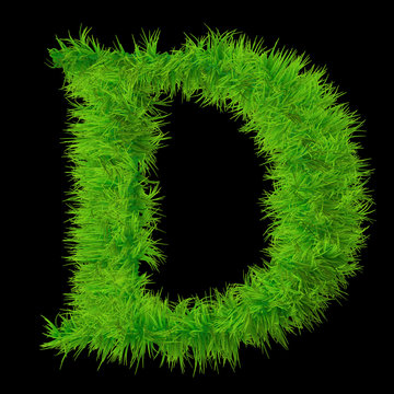 Conceptual green grass 3D font isoalted on black