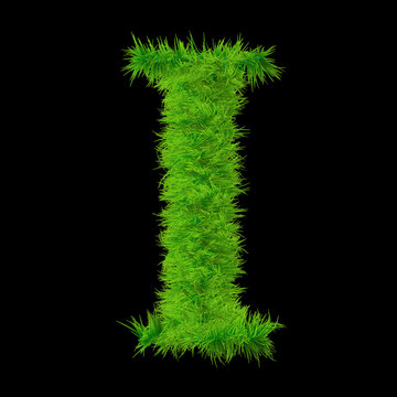 Conceptual green grass 3D font isoalted on black