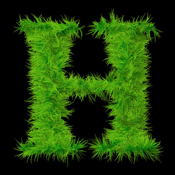 Conceptual green grass 3D font isoalted on black