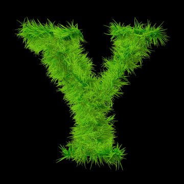 Conceptual green grass 3D font isoalted on black