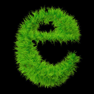 Conceptual green grass 3D font isoalted on black