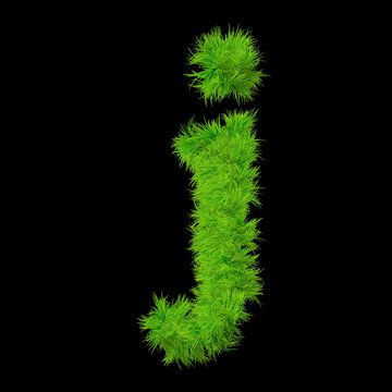 Conceptual green grass 3D font isoalted on black