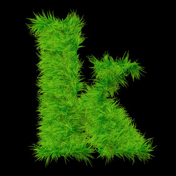 Conceptual green grass 3D font isoalted on black