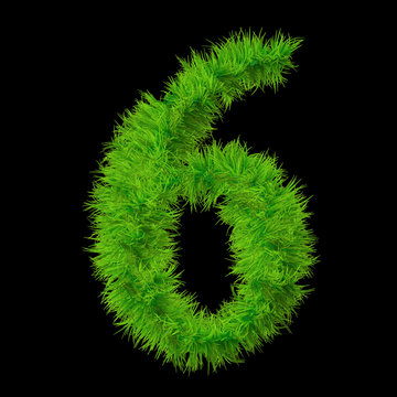 Conceptual green grass 3D font isoalted on black