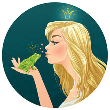 Vector Illustration With Beautiful Lady Kisses A Frog