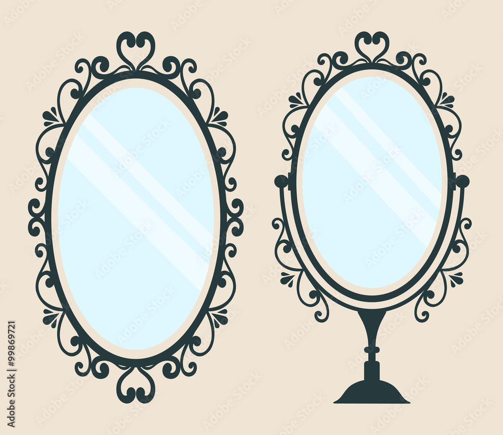 vintage mirror with a handle and mirror on a background Stock Vector |  Adobe Stock, image size:1000x864