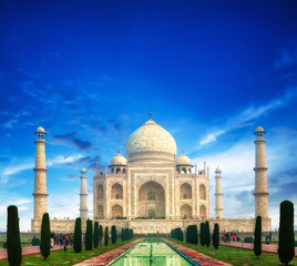 Fototapete - Taj Mahal palace in Agra, India. Travel landmark and world wonder 