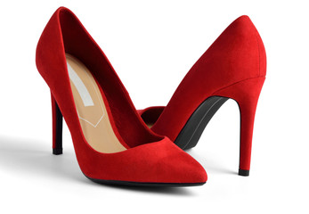 Wall Mural - Red suede high-heeled on white