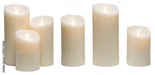 Fotografie, Obraz Candle Light, White Wax Candles Lights Isolated