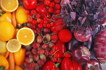 Fototapete - Fresh fruits and vegetables closeup
