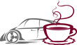 coffee cup with car sillhoutte , stylized vector icon