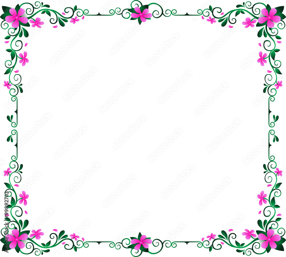 flowers frame color abstract design, cute purple flowers \u0026 green leaves  formed rectangle shape border Stock Illustration | Adobe Stock, image size:1000x899