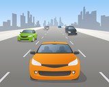 Fototapeta  - vehicles on highway, front view, vector illustration