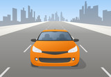 Fototapeta  - car and highway, front view, vector illustration