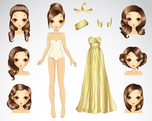 Brown Hair Set For Gold Paper Doll