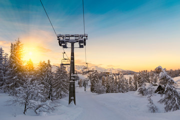 Canvas Print - Beautifull sunset ski center of Vogel