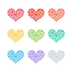 Wall Mural - Set of heart sign symbols. Heart of many hearts. Flat color vector illustration.