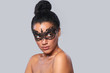 © paffy - Closeup portrait of beautiful mixed race with black lace mask