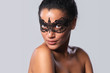 © paffy - Closeup portrait of beautiful mixed race with black lace mask