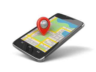 Poster - Touchscreen smartphone with Pointer. Image with clipping path.