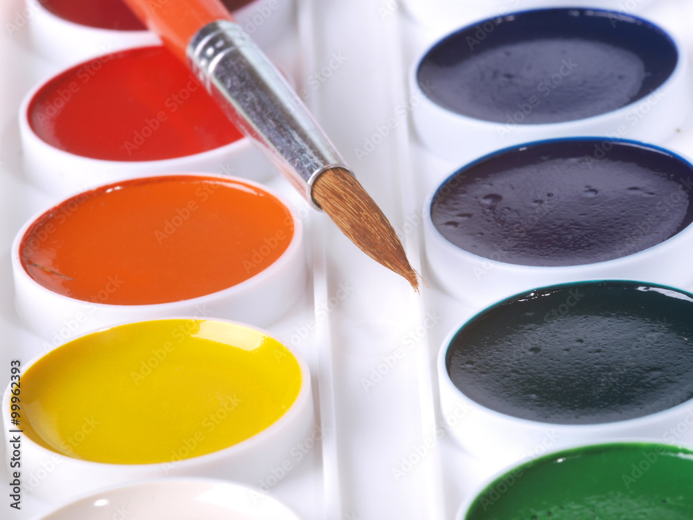 Watercolor brushes in a white box Stock Photo | Adobe Stock