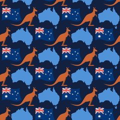 Australia day seamless ornament. Kangaroos and flag of Australia
