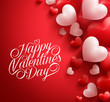 Realistic 3D Colorful Soft and Smooth Valentine Hearts in Red Background Floating with Happy Valentines Day Greetings. Vector Illustration
