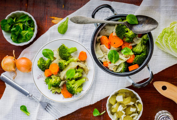 Mixed vegetables with carrots, cabbage and broccoli tasty