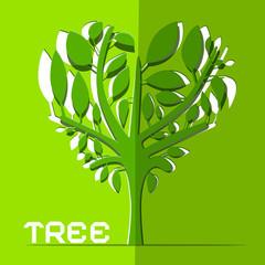 Wall Mural - Paper Cut Vector Tree on Green Background