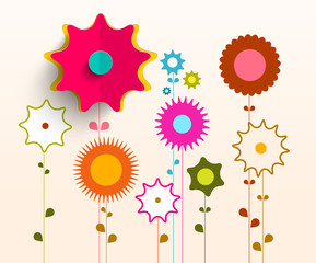 Sticker - Colorful Flowers Background Retro Paper Vector Illustration