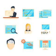 Fototapete - Programmer and computer programs development icons