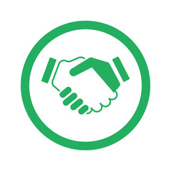 Flat green Handshake Agreement icon and green circle