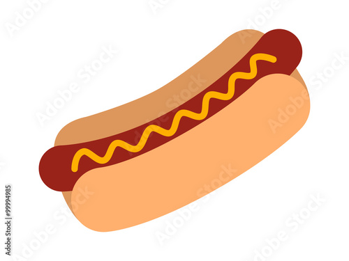 Fotografie, Obraz Hotdog / hot dog with mustard flat color icon for food apps and websites