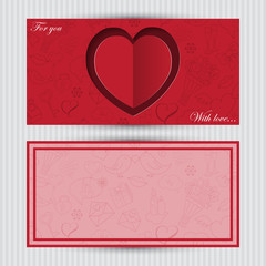 Card with red heart and love symbol