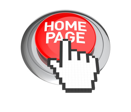 Mouse Hand Cursor on Red Home page Button. 3D Illustration.