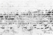 Old Brick Wall With Damaged White Paint Layer