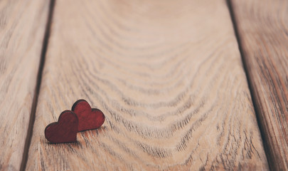 Poster - Hearts on a wooden background - vintage toning